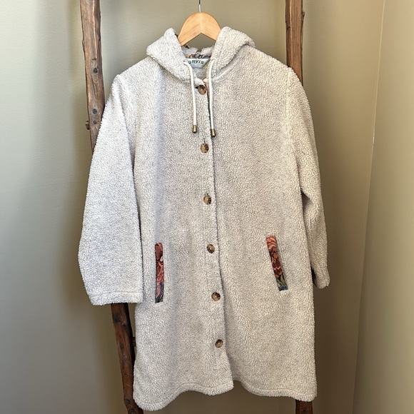 Orvis Jackets & Blazers - Orvis Teddy Bear Sherpa Tapestry Trim Cream Shacket Jacket Womens size Medium